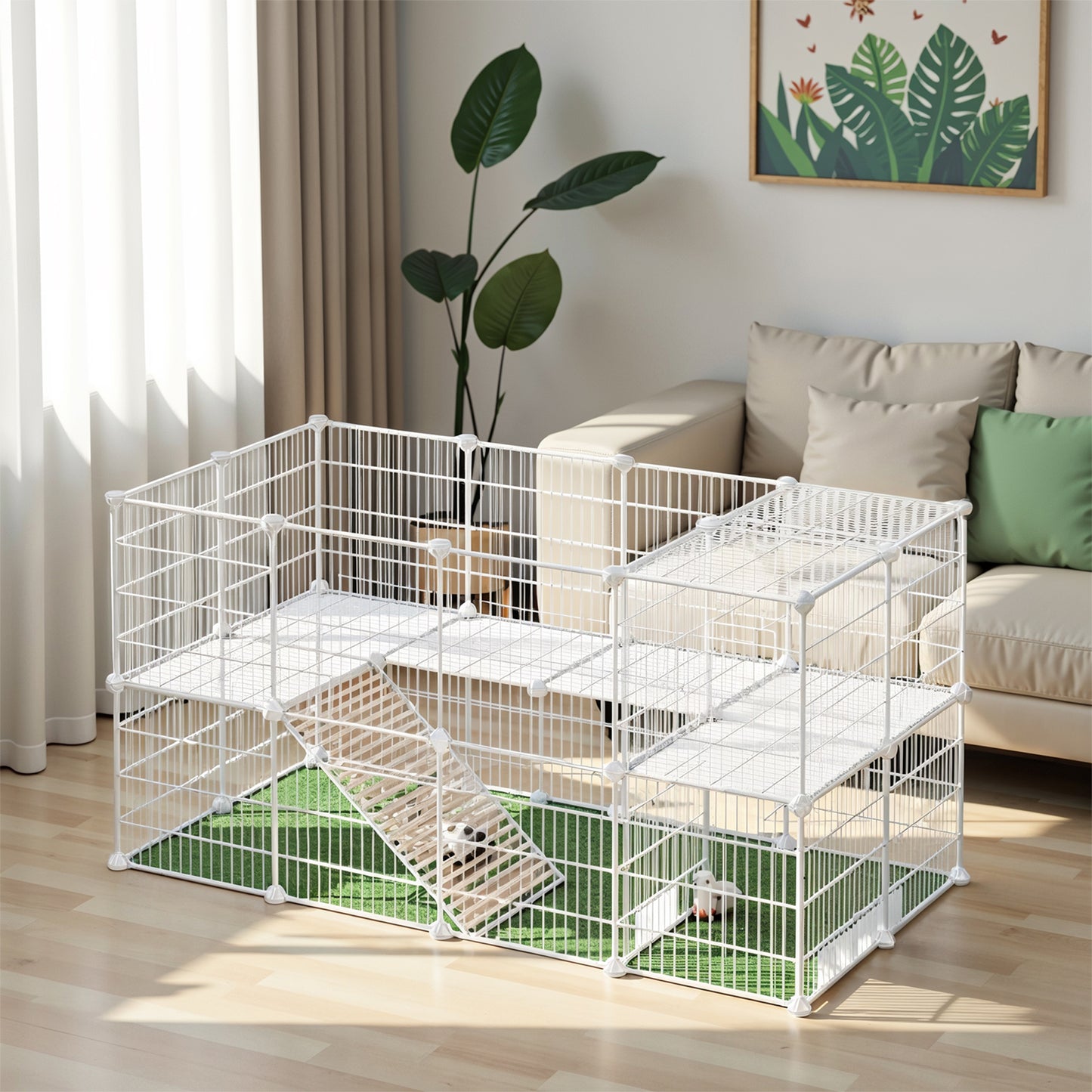 DIY Metal Pet Playpen with Cable Ties, Small Animal Cage Enclosure with 0.9" Wire Mesh, for Guinea Pigs, Rabbits, Hamsters, White