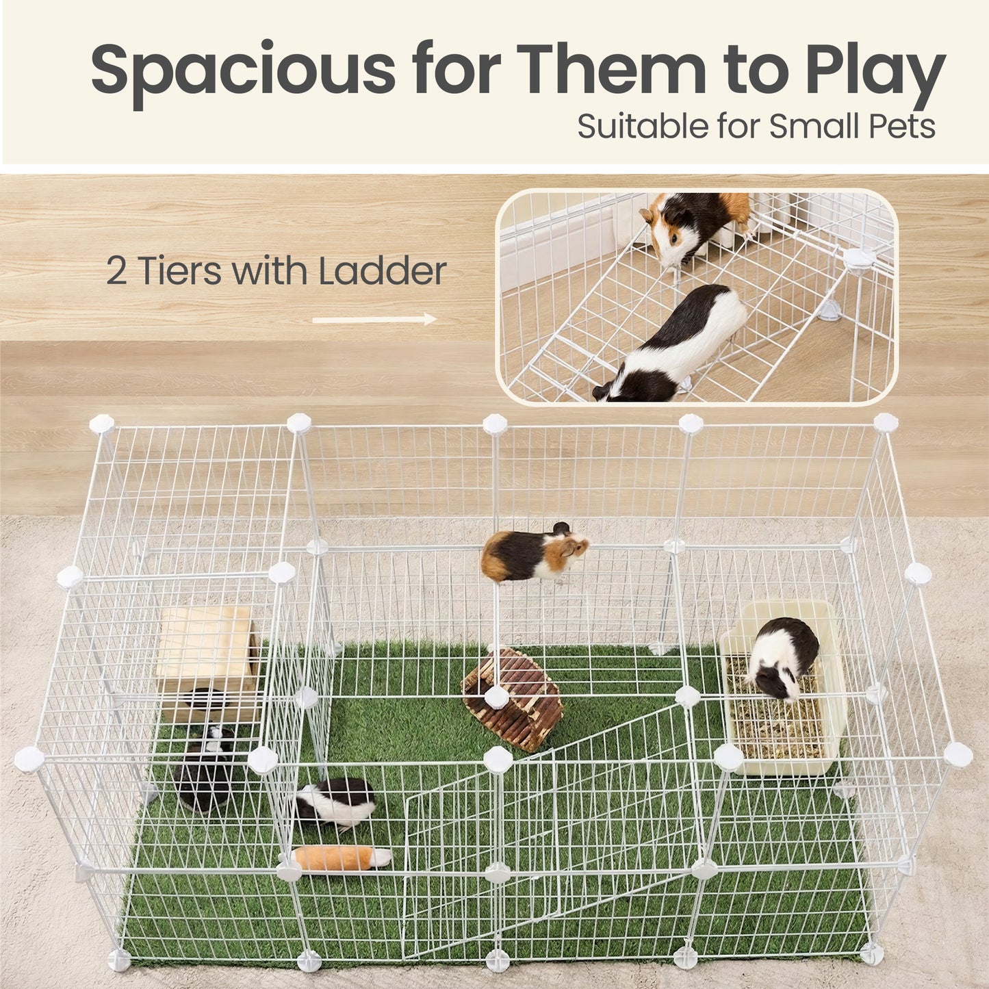 DIY Metal Pet Playpen with Cable Ties, Small Animal Cage Enclosure with 0.9" Wire Mesh, for Guinea Pigs, Rabbits, Hamsters, White