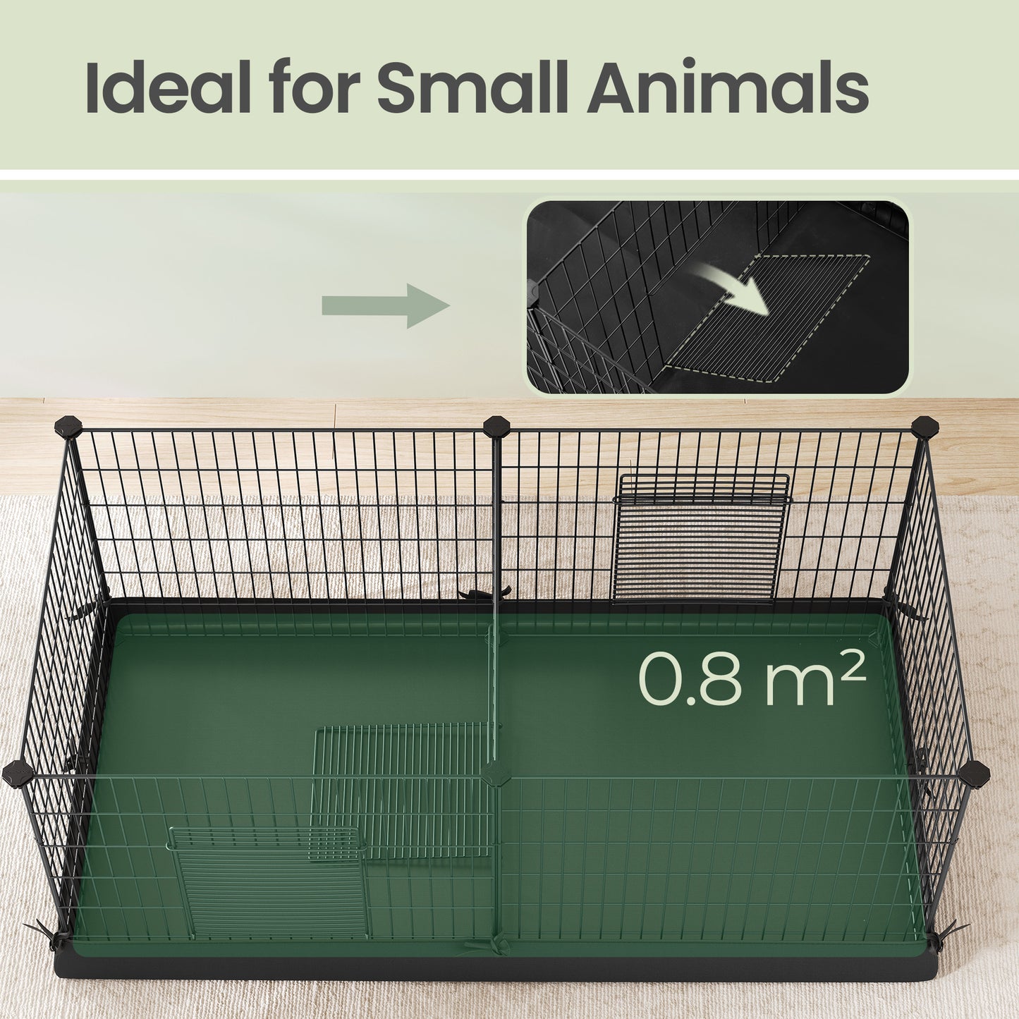 Metal Grid Guinea Pig Cage with Waterproof Washable Liner, 2-Space Small Animal Playpen for Rabbits, Ferrets, Hedgehogs, 48.4 x 24.8 x 18.1 Inches, Black