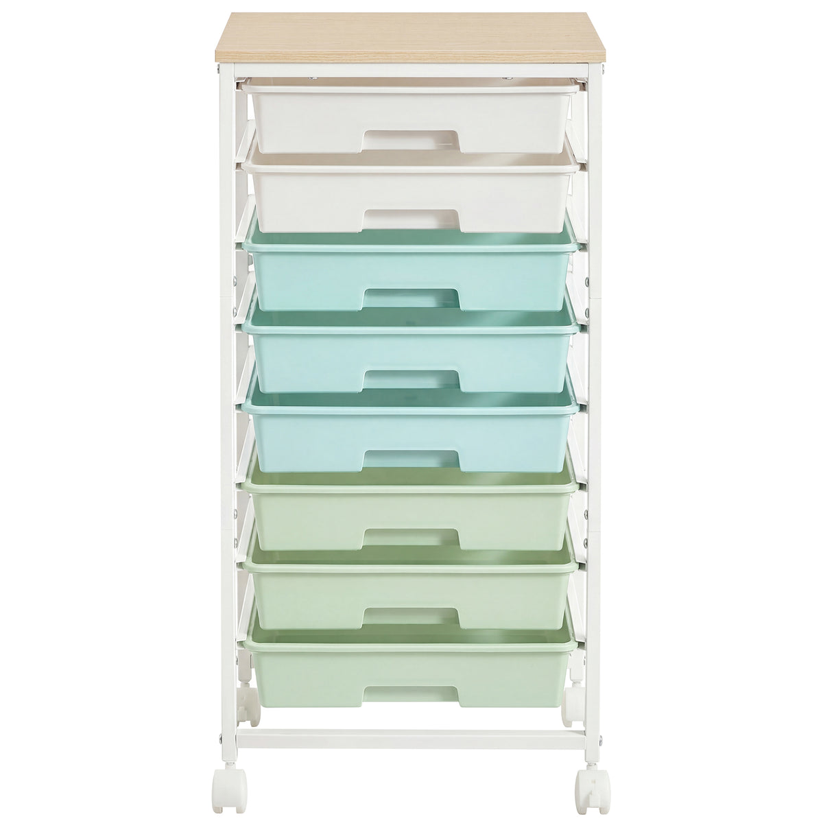 8-Drawer Rolling Storage Cart, Wood Top Craft Organizer on Wheels, 15.6 x 11.2 x 30.1 inches, Green and White