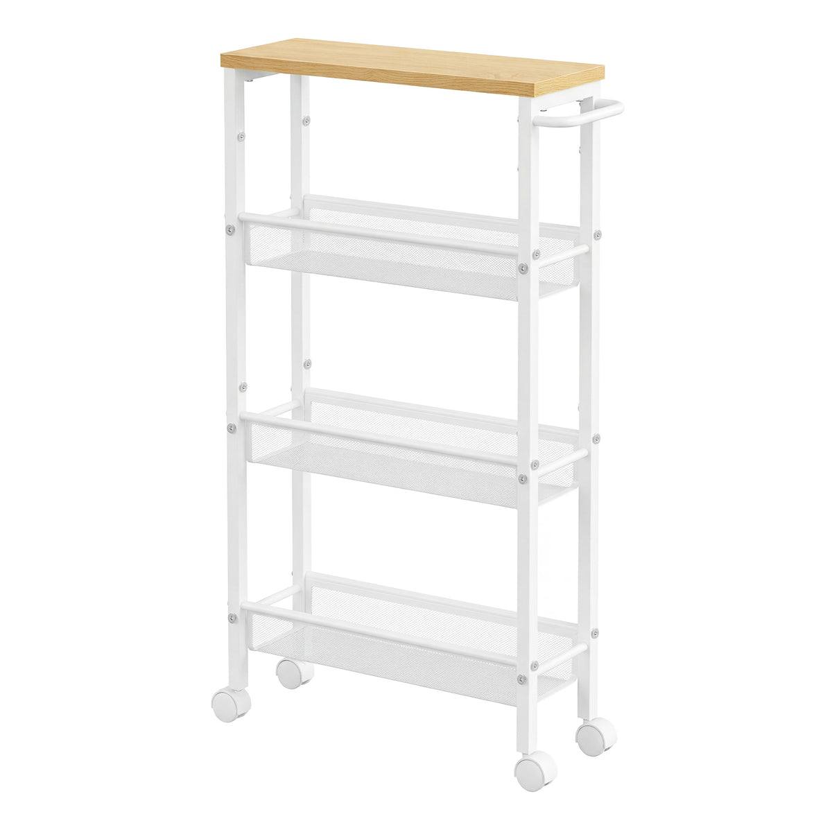LEDREM 4-Tier Slim Rolling Cart, Storage Cart, Narrow Cart with Handle, for Kitchen, Dining Room, Living Room, Home Office, Oak and White