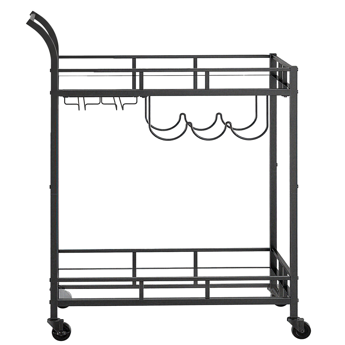 LEDREM Bar Cart, Home Bar Serving Cart, Wine Cart with 2 Mirrored Shelves, Wine Holders, Glass Holders, Black