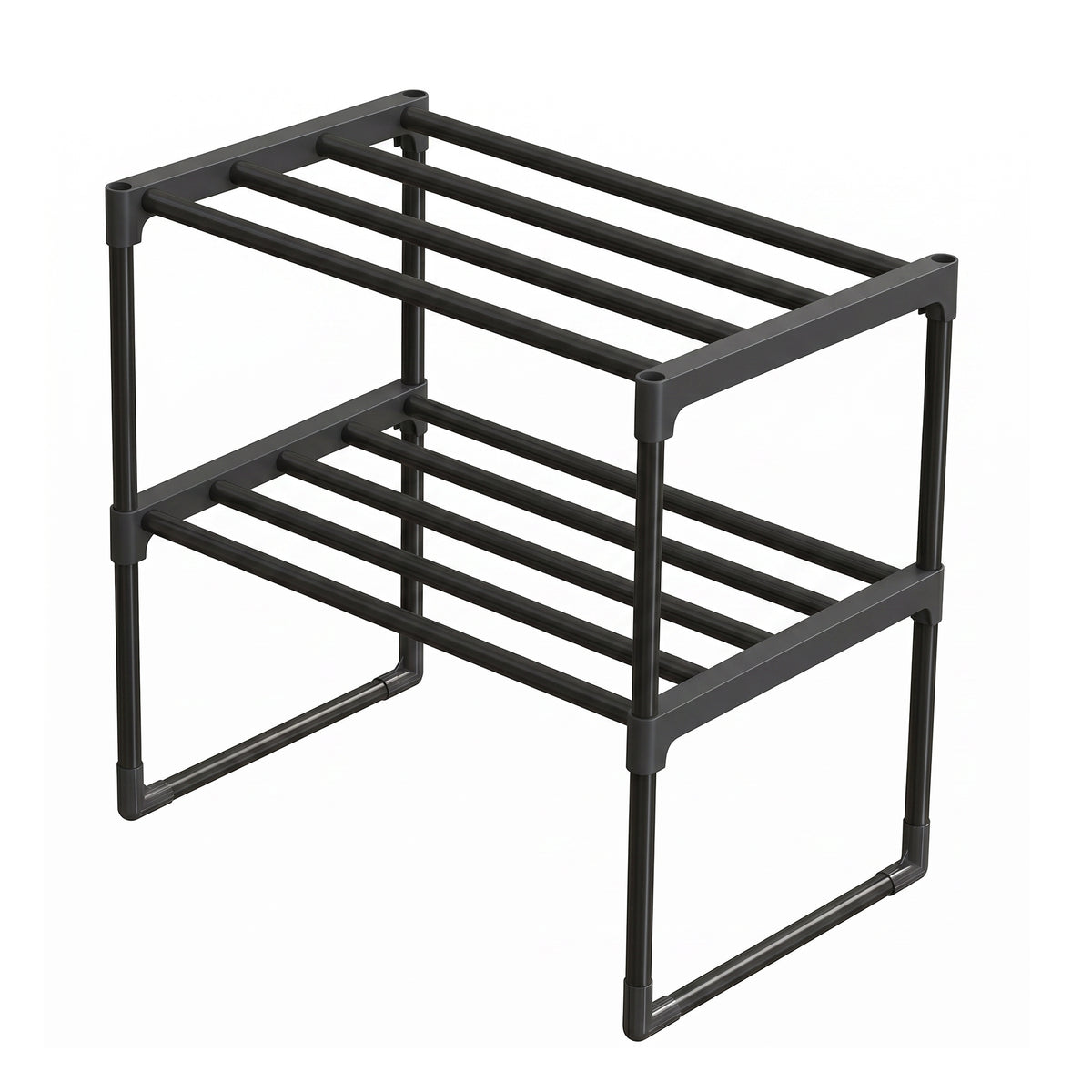 2-Tier Steel, PP Plastic Shoe Storage Shelf, Stackable Shoe Organizer, for Entryway, Black
