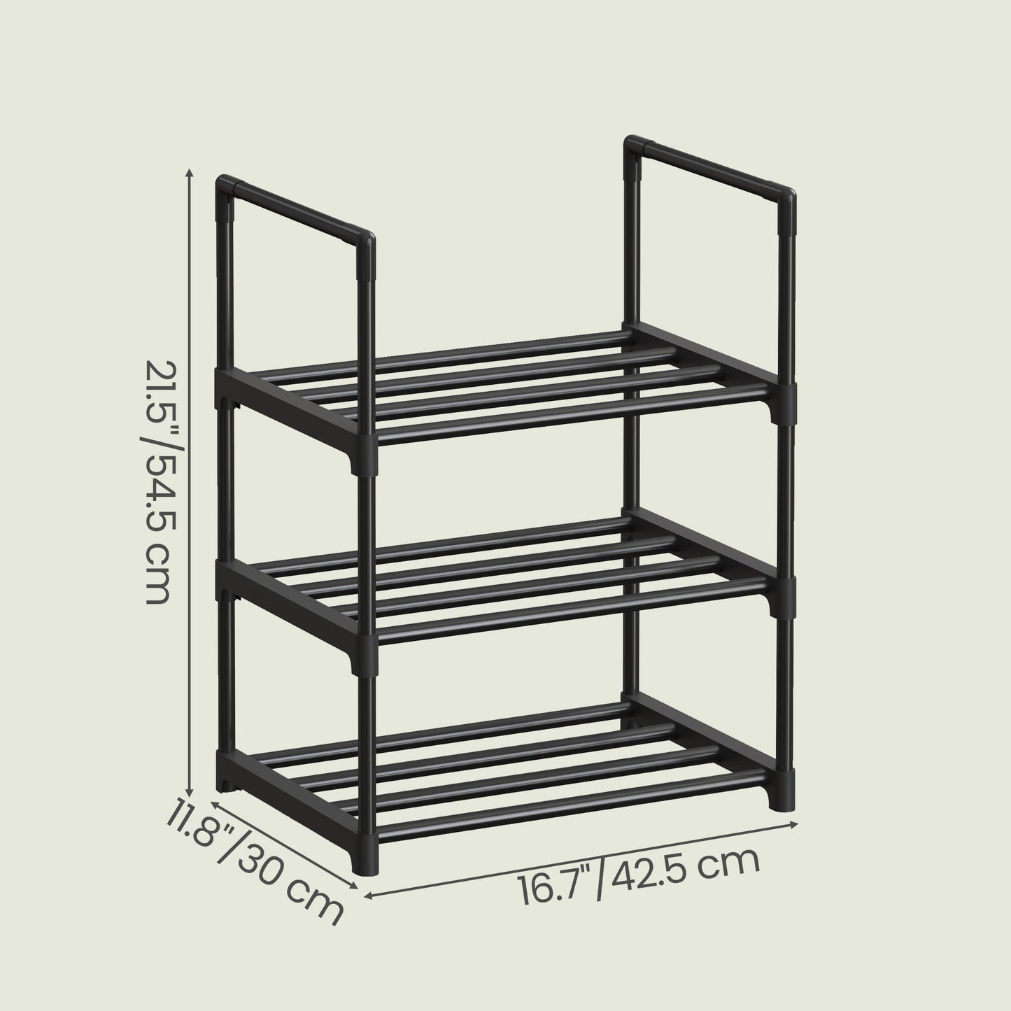 3-Tier Metal Shoe Rack, Stackable Shoe Organizer Shelf for 4-8 Pairs, Upright or Upside Down for Entryway, 16.7 x 21.5 Inches, Black