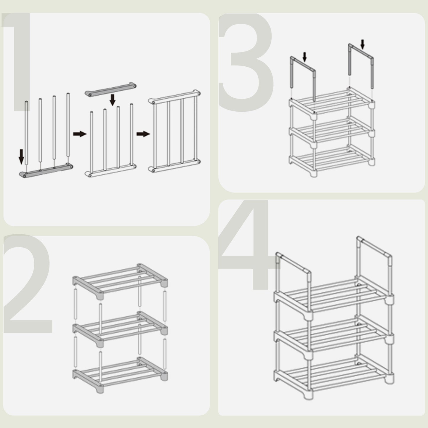 3-Tier Metal Shoe Rack, Stackable Shoe Organizer Shelf for 4-8 Pairs, Upright or Upside Down for Entryway, 16.7 x 21.5 Inches, Black