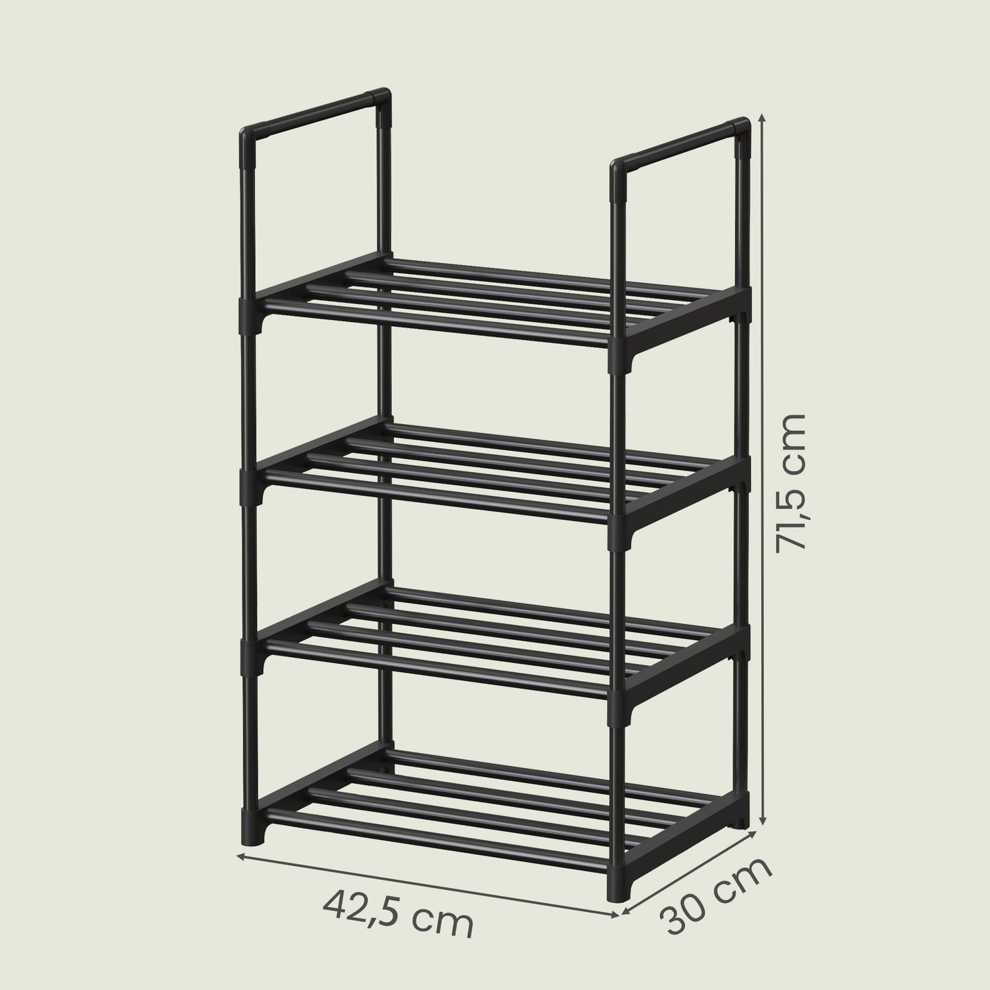 4-Tier Metal Shoe Rack, Stackable Shoe Organizer Shelf for 5-10 Pairs, Upright or Upside Down for Entryway, 16.7 x 28.2 Inches, Black