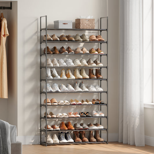 10-Tier Metal Shoe Rack, Upright or Upside Down Shoe Organizer for 44-55 Pairs, 36.2 x 68.1 Inch Storage Shelf for Entryway, Black