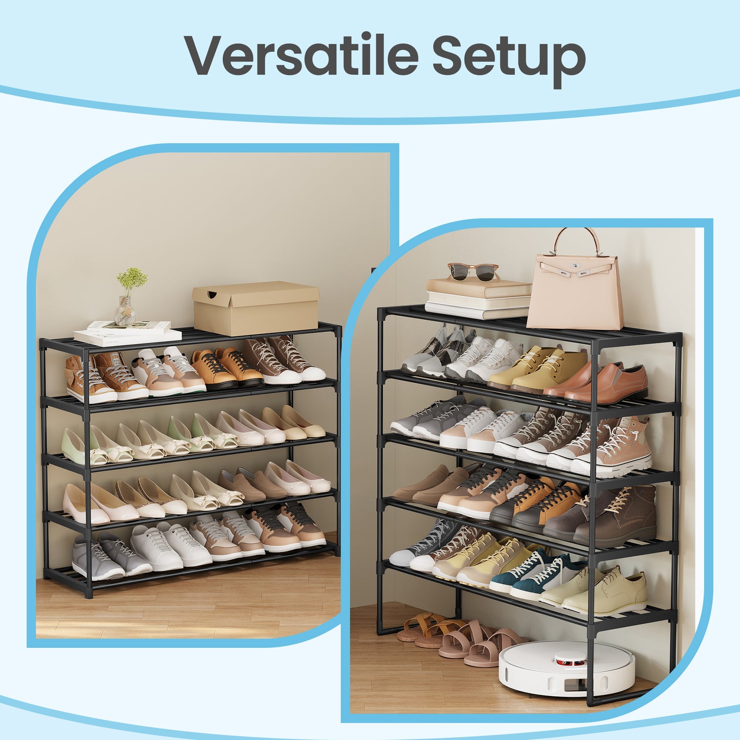 10-Tier Metal Shoe Rack, Upright or Upside Down Shoe Organizer for 44-55 Pairs, 36.2 x 68.1 Inch Storage Shelf for Entryway, Black