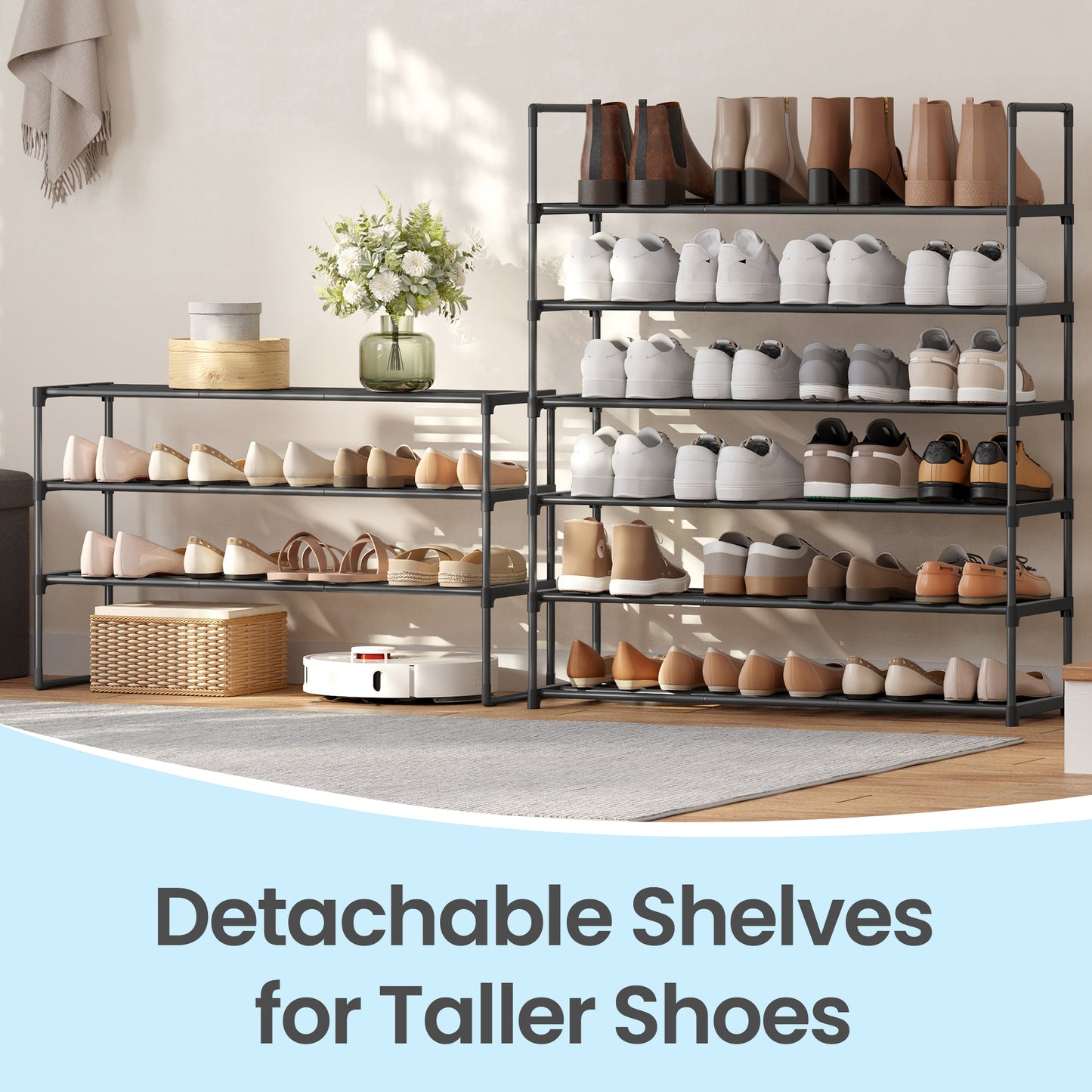 10-Tier Metal Shoe Rack, Upright or Upside Down Shoe Organizer for 44-55 Pairs, 36.2 x 68.1 Inch Storage Shelf for Entryway, Black