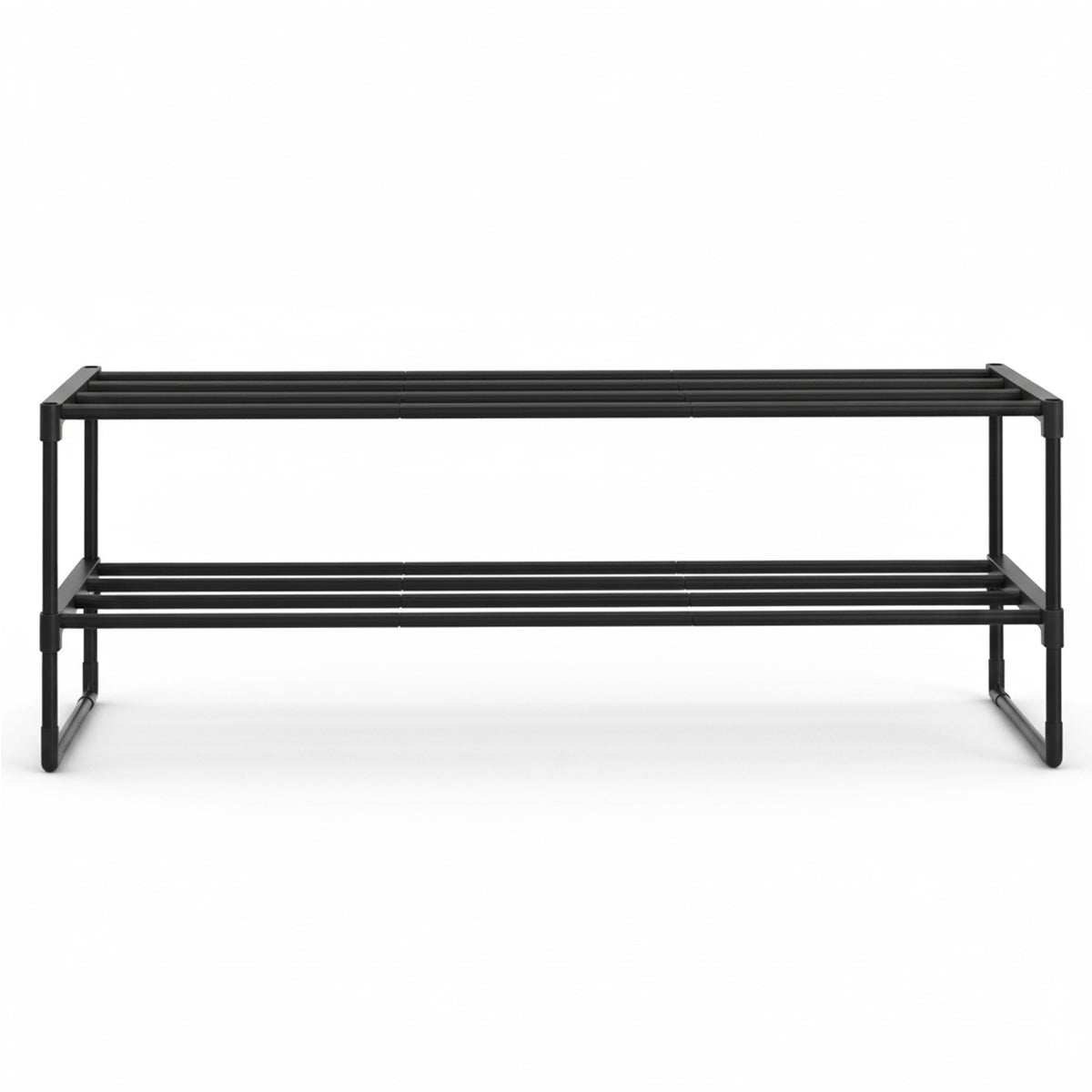 LEDREM 2-Tier Steel, PP Plastic Shoe Storage Shelf, Stackable Shoe Organizer, for Entryway, Black