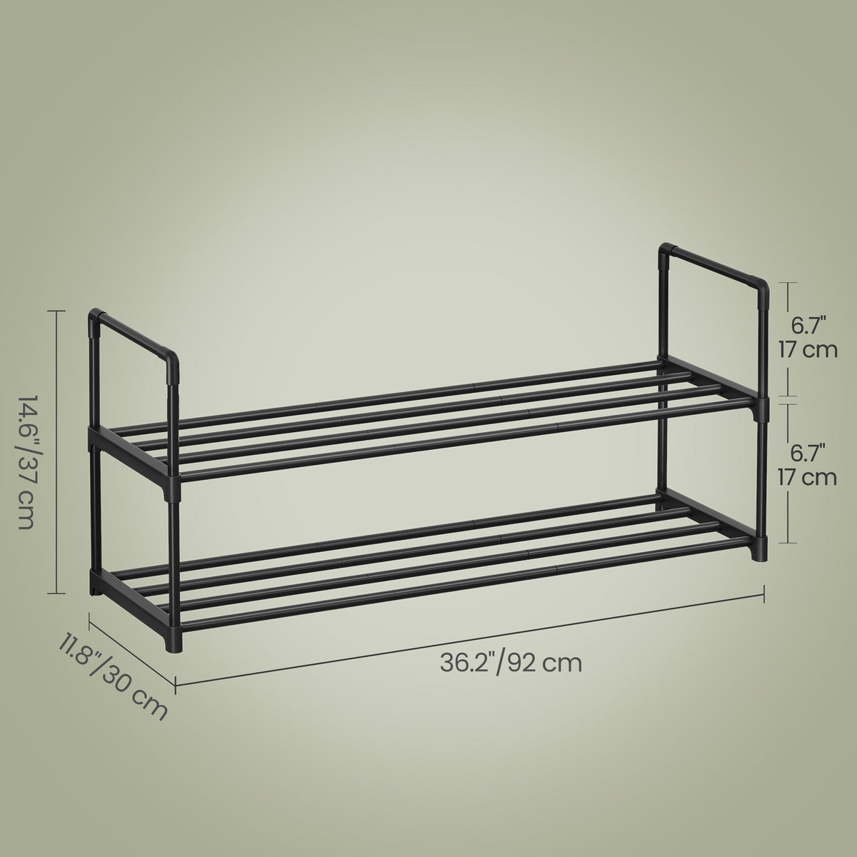 LEDREM 2-Tier Steel, PP Plastic Shoe Storage Shelf, Stackable Shoe Organizer, for Entryway, Black