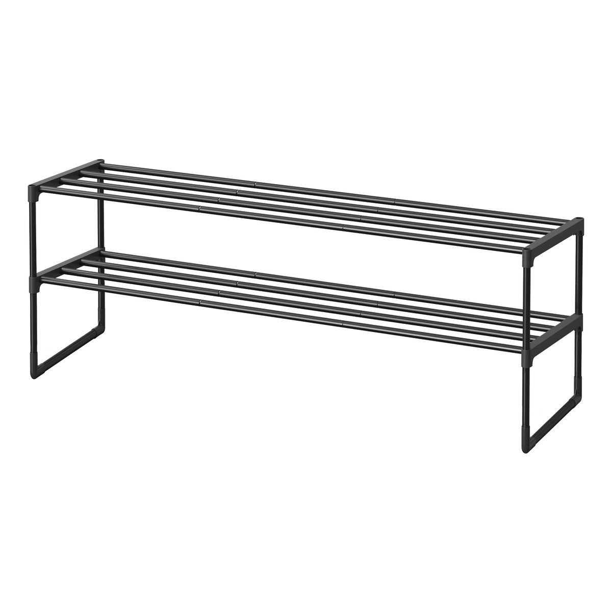 LEDREM 2-Tier Steel, PP Plastic Shoe Storage Shelf, Stackable Shoe Organizer, for Entryway, Black