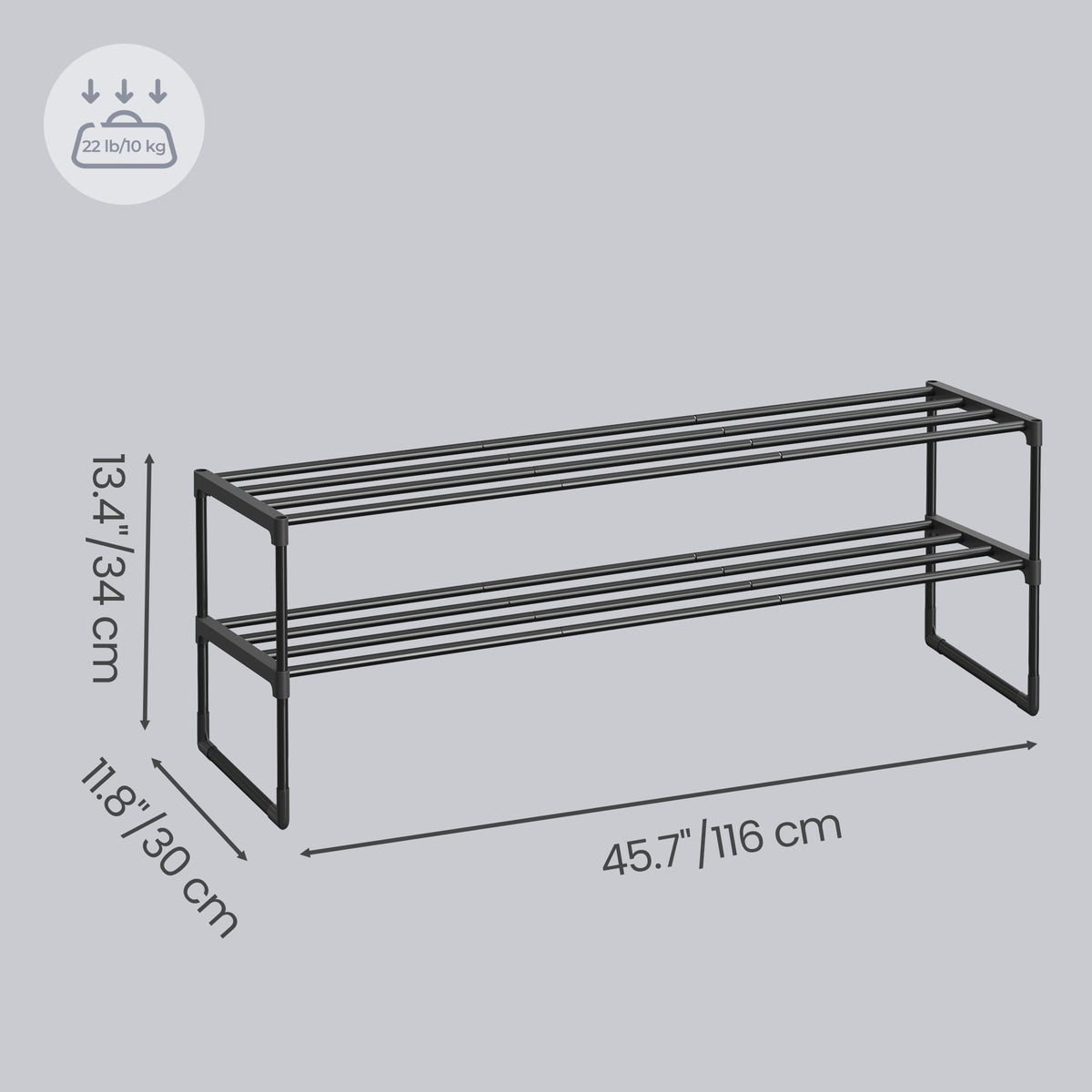 LEDREM 2-Tier Steel, PP Plastic Shoe Storage Shelf, Stackable Shoe Organizer, for Entryway, Black