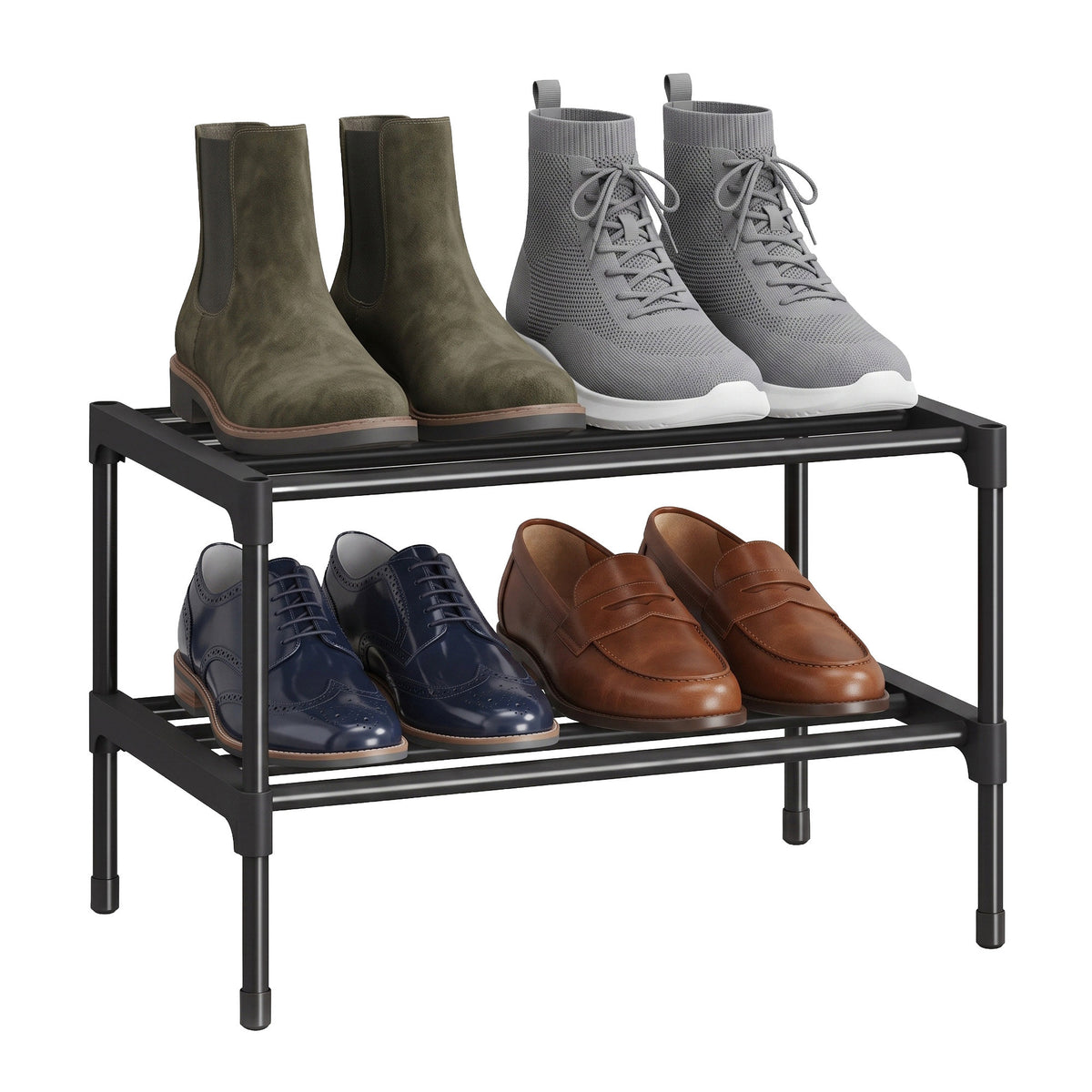 2-Tier Shoe Rack, Metal Entryway Organizer, Small Shoe Storage for Closet, 17.7 x 11.8 x 14.6 Inches, Black