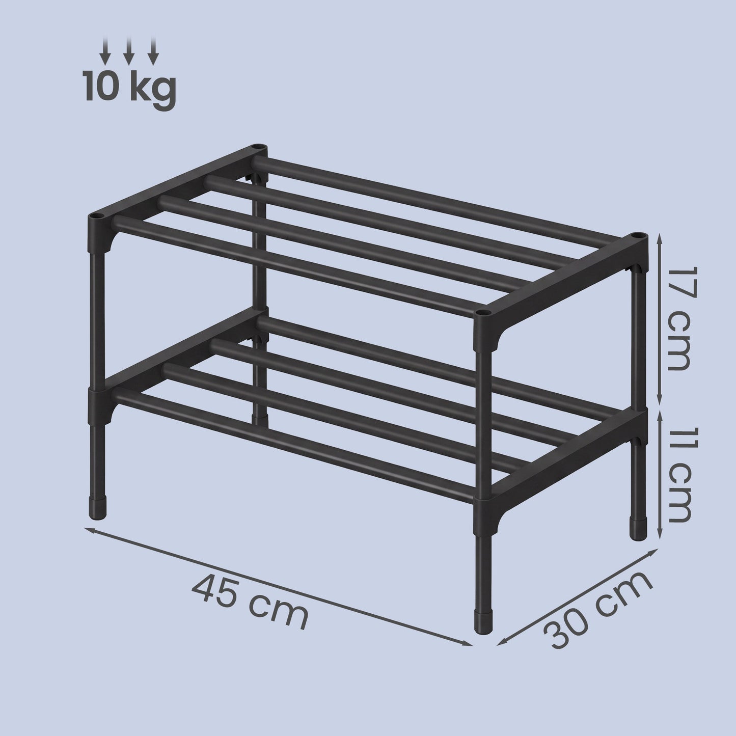 2-Tier Shoe Rack, Metal Entryway Organizer, Small Shoe Storage for Closet, 17.7 x 11.8 x 14.6 Inches, Black