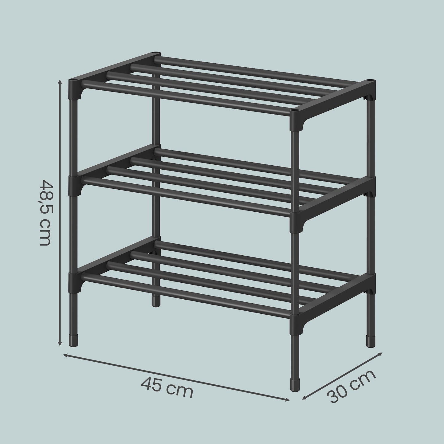 3-Tier Shoe Rack, Metal Entryway Organizer, Small Shoe Storage for Closet, 17.7 x 11.8 x 21.7 Inches, Black