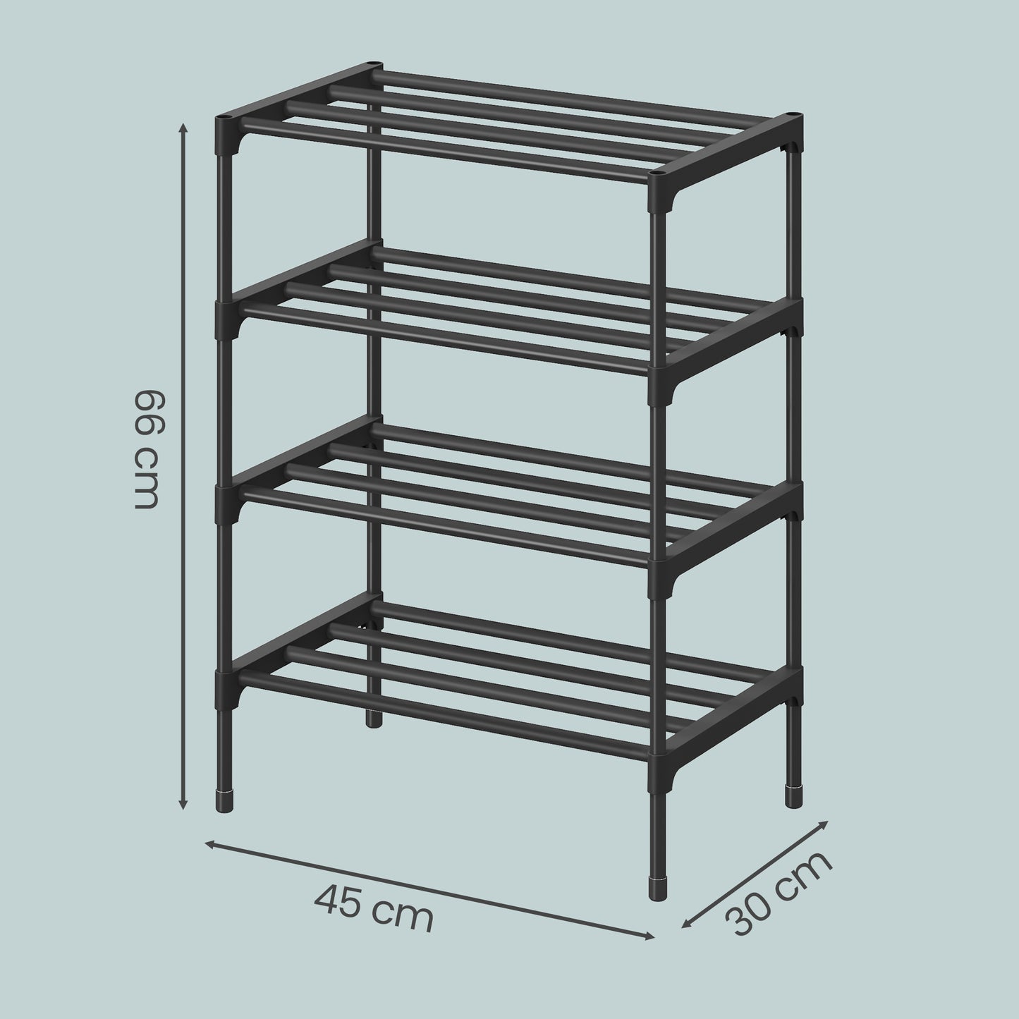 4-Tier Shoe Rack, Metal Entryway Organizer, Small Shoe Storage for Closet, 17.7 x 11.8 x 28.4 Inches, Black