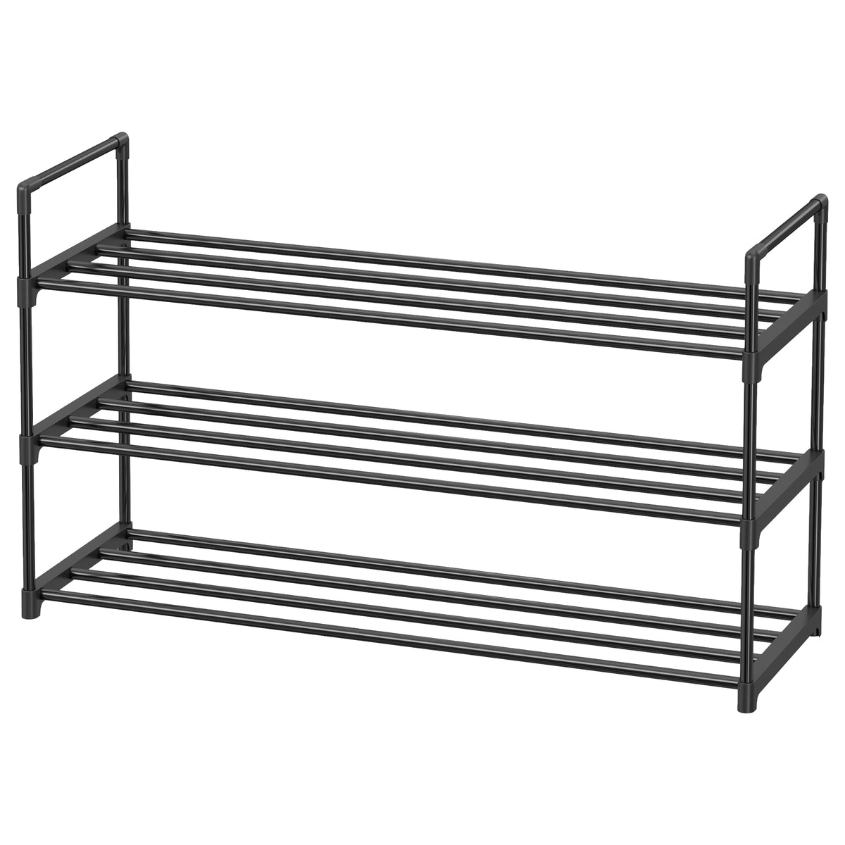 LEDREM 3-Tier Shoe Rack, Metal, 12 to 15 Pairs Shoes, Stackable, for Living Room, Entryway, Black