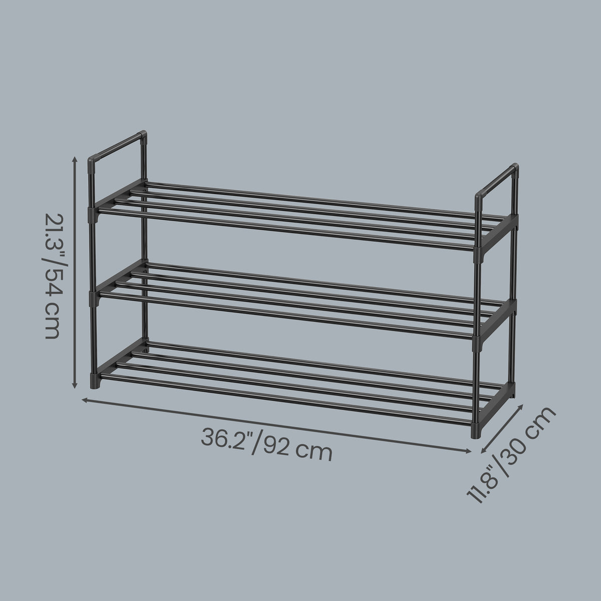 LEDREM 3-Tier Shoe Rack, Metal, 12 to 15 Pairs Shoes, Stackable, for Living Room, Entryway, Black