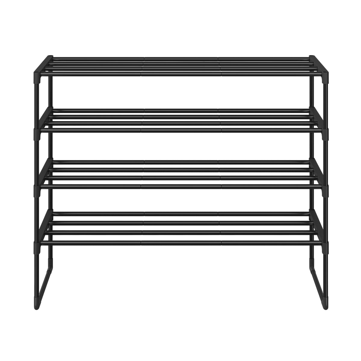 LEDREM 4-Tier Steel, PP Plastic Shoe Storage Shelf, Stackable Shoe Organizer, for Entryway, Black