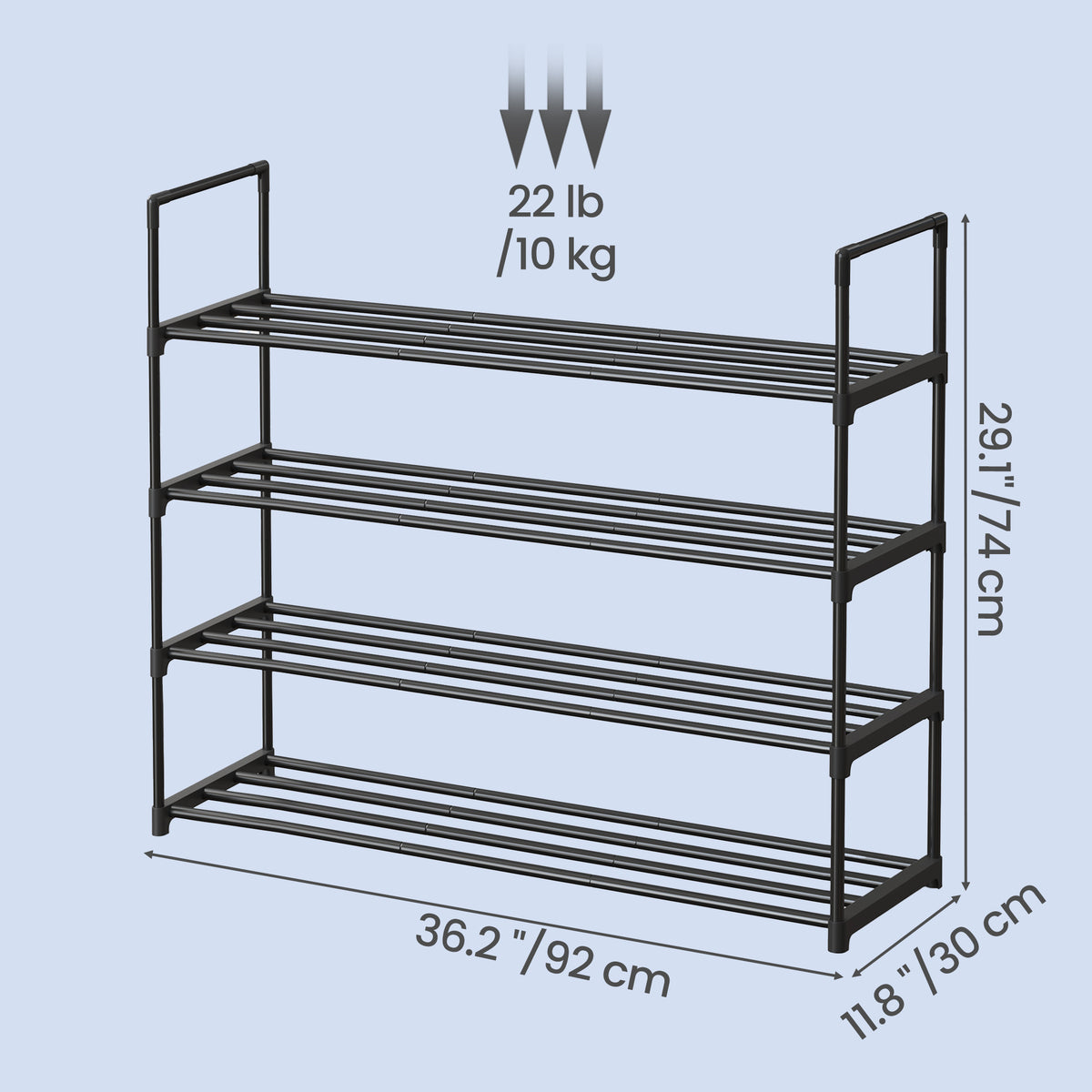 LEDREM 4-Tier Steel, PP Plastic Shoe Storage Shelf, Stackable Shoe Organizer, for Entryway, Black