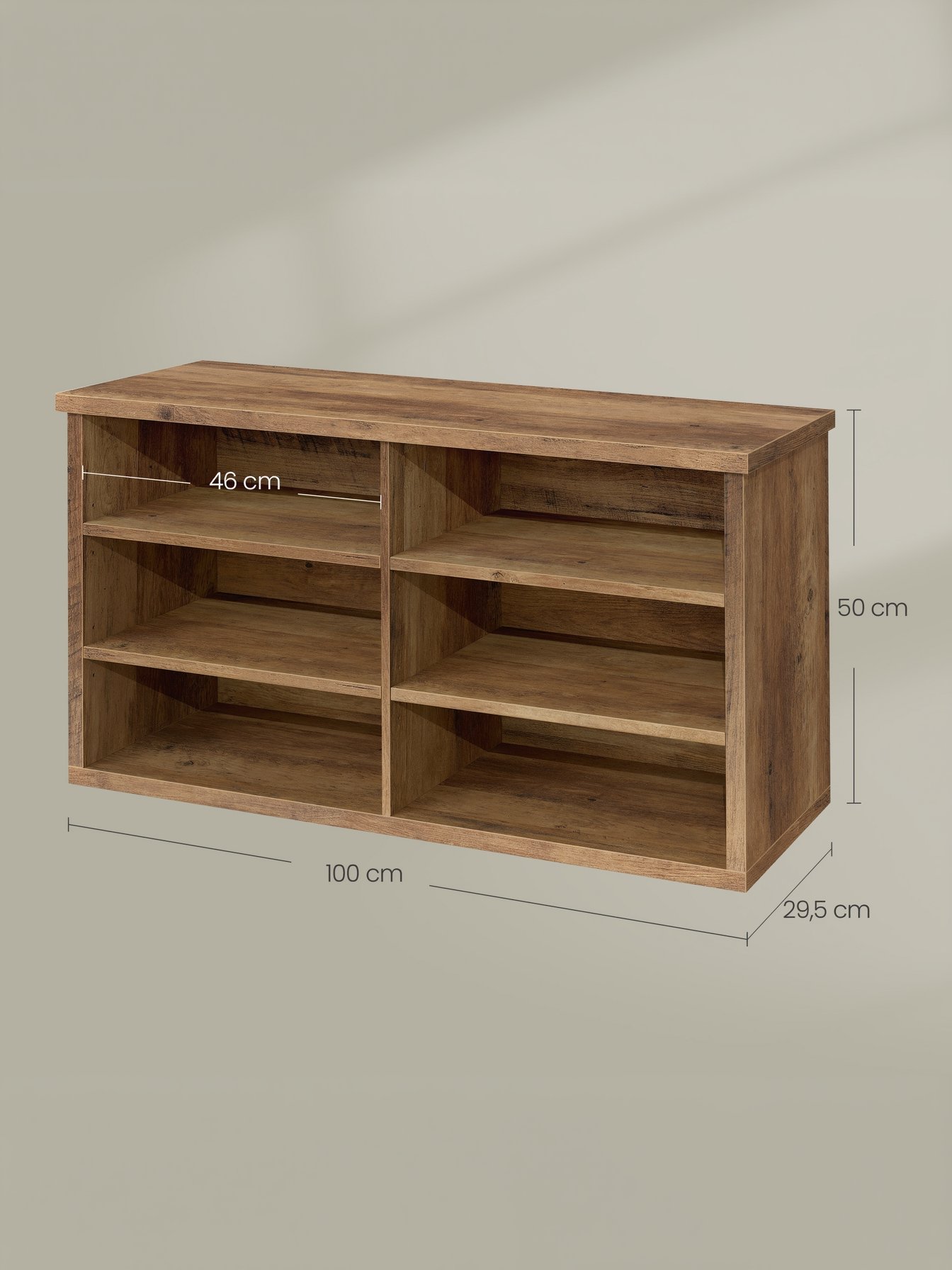 6-Compartment Shoe Bench with Adjustable Shelves, Storage Bench for Entryway, Living Room and Dorm, 39.4" W, Honey Brown