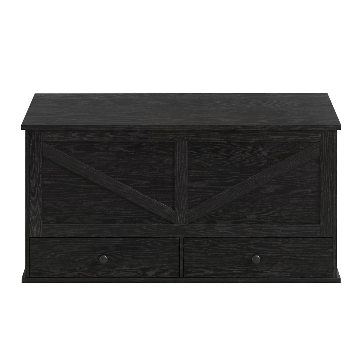 LEDREM Storage Bench, Farmhouse Entryway Bench with 2 Drawers, Wooden Blanket Chest, 39.4 x 15.7 x 19.9 Inches, Black