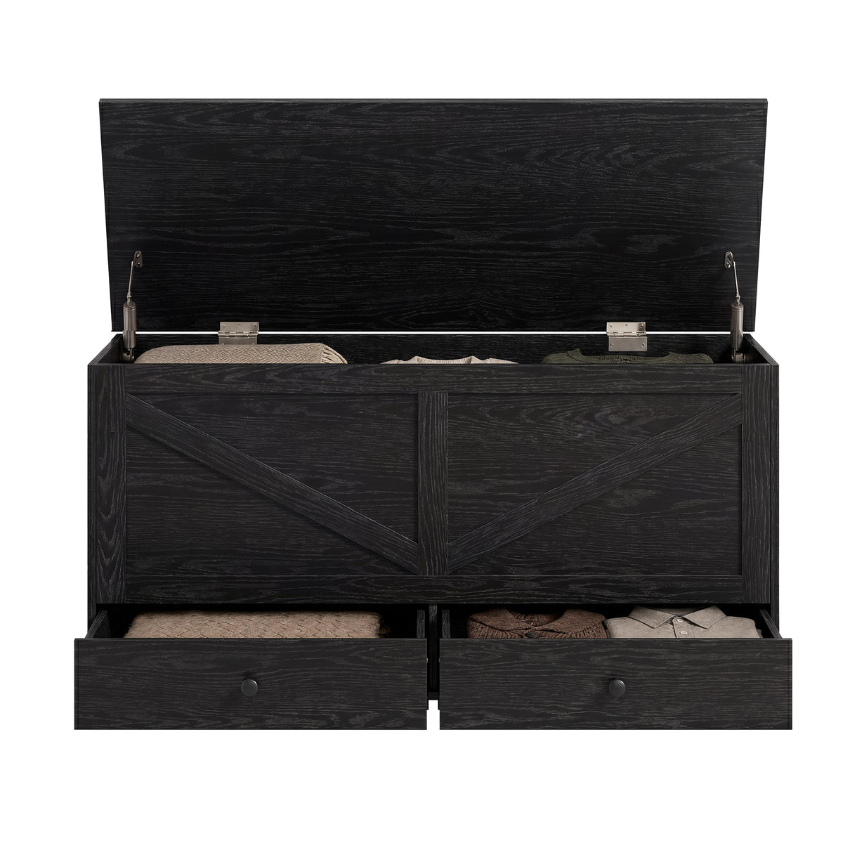 LEDREM Storage Bench, Farmhouse Entryway Bench with 2 Drawers, Wooden Blanket Chest, 39.4 x 15.7 x 19.9 Inches, Black