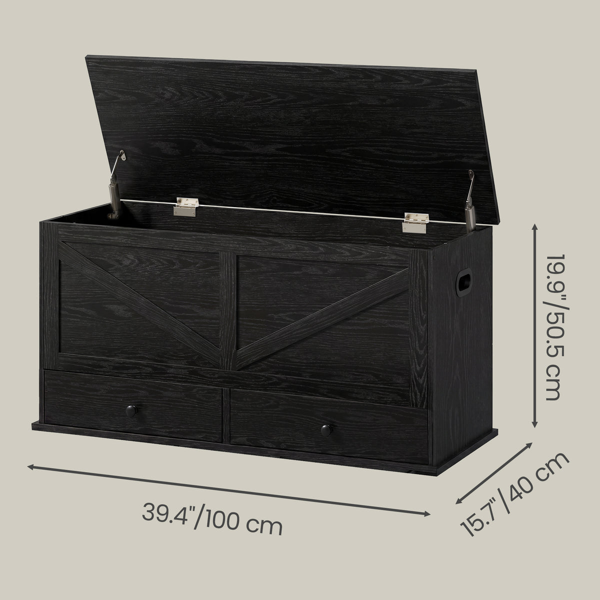 LEDREM Storage Bench, Farmhouse Entryway Bench with 2 Drawers, Wooden Blanket Chest, 39.4 x 15.7 x 19.9 Inches, Black