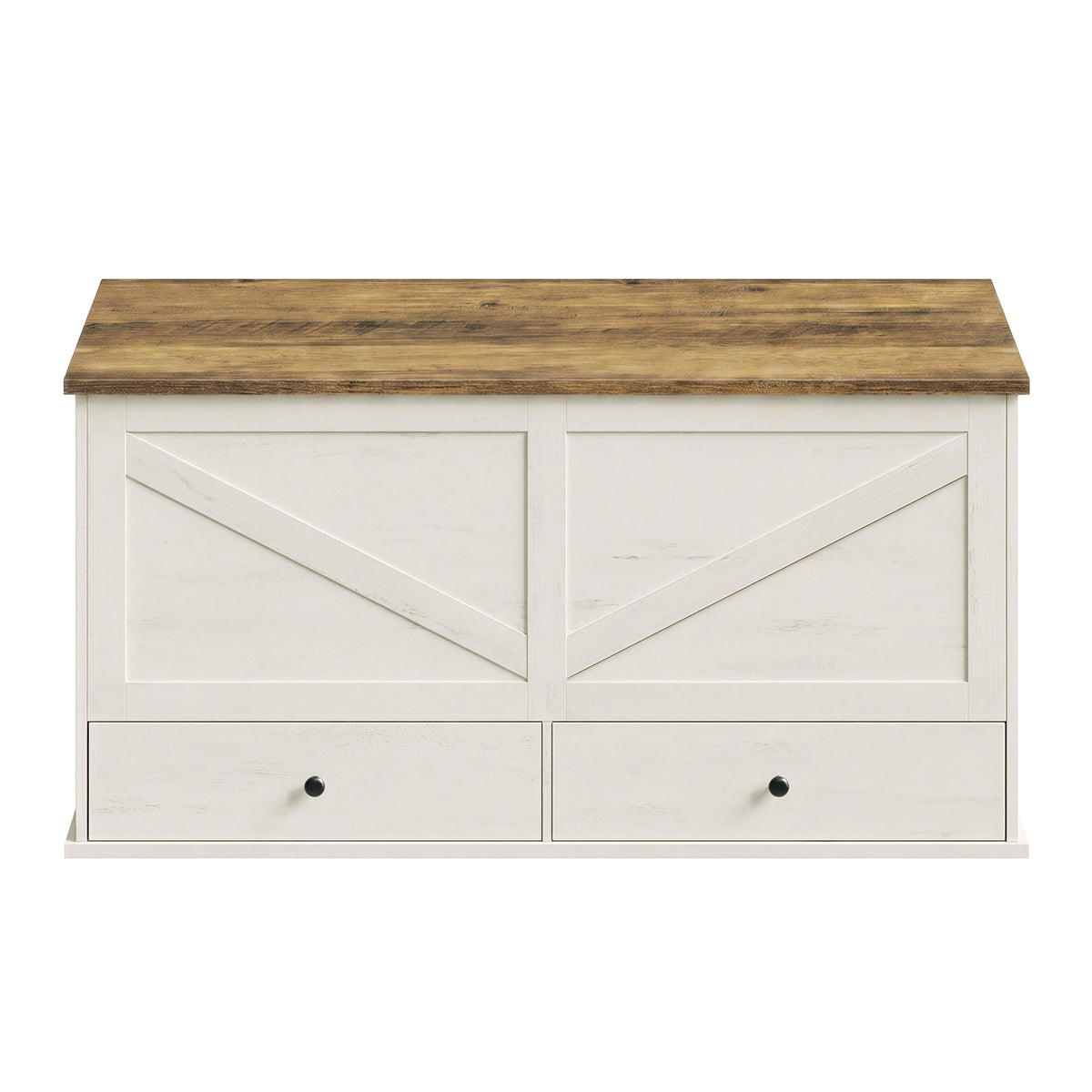 LEDREM Storage Bench, Farmhouse Entryway Bench with 2 Drawers, Wooden Blanket Chest, 39.4 x 15.7 x 19.9 Inches, White and Tan