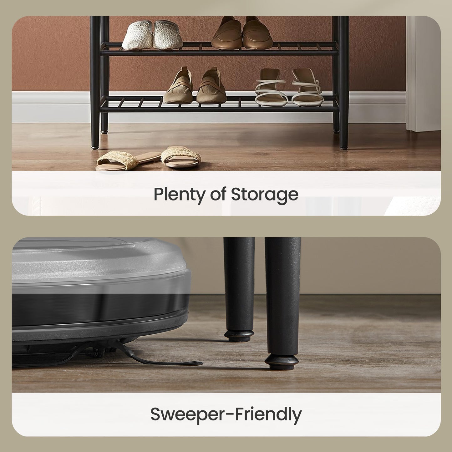 Storage Bench, Award-Winning Mid-Century Modern Shoe Rack, 300lb Capacity, Synthetic Leather Upholstered Entryway Bench with 3 Tiers, Easy Clean，Caramel Brown