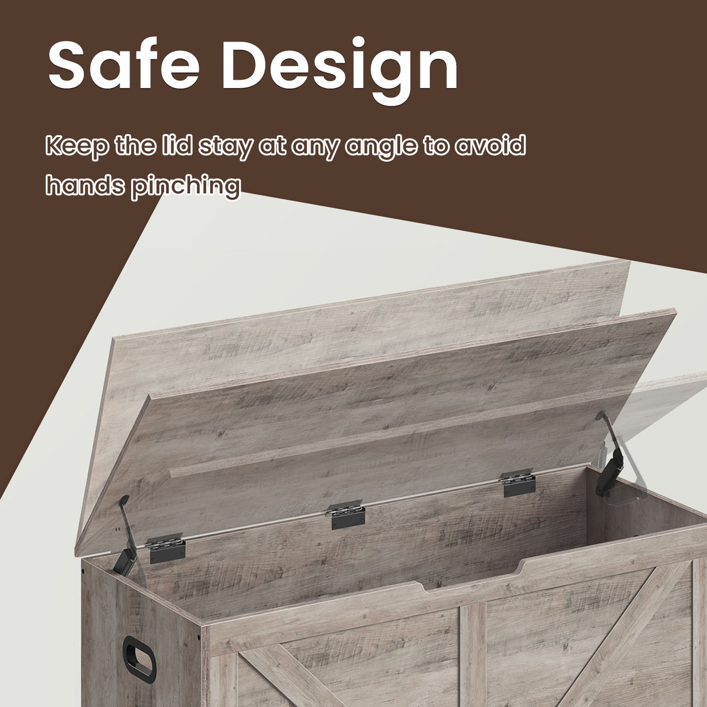 Farmhouse Storage Bench with 2 Safety Hinges, 39.4" Wide Storage Trunk for Entryway, Bedroom, and Living Room，Heather Greige