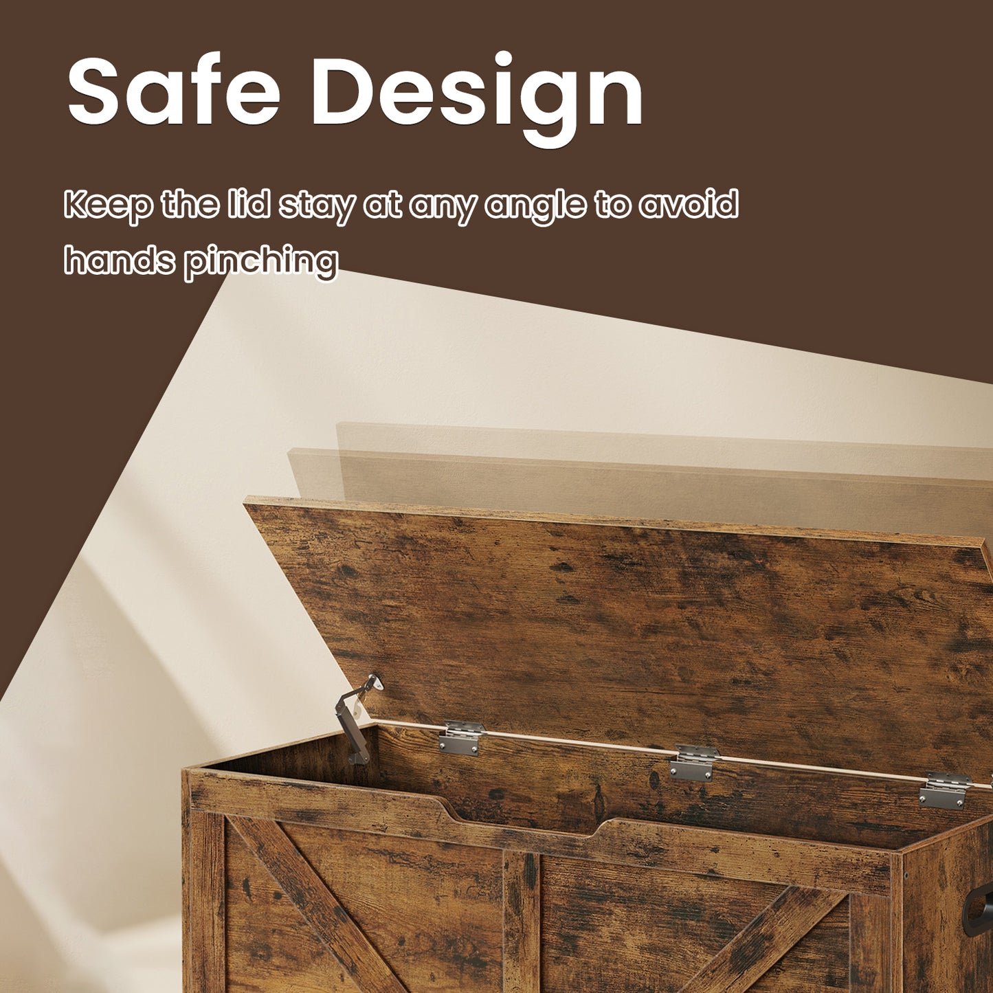 Farmhouse Storage Bench with 2 Safety Hinges, 39.4" Wide Storage Trunk for Entryway, Bedroom,Living Room, Rustic Brown