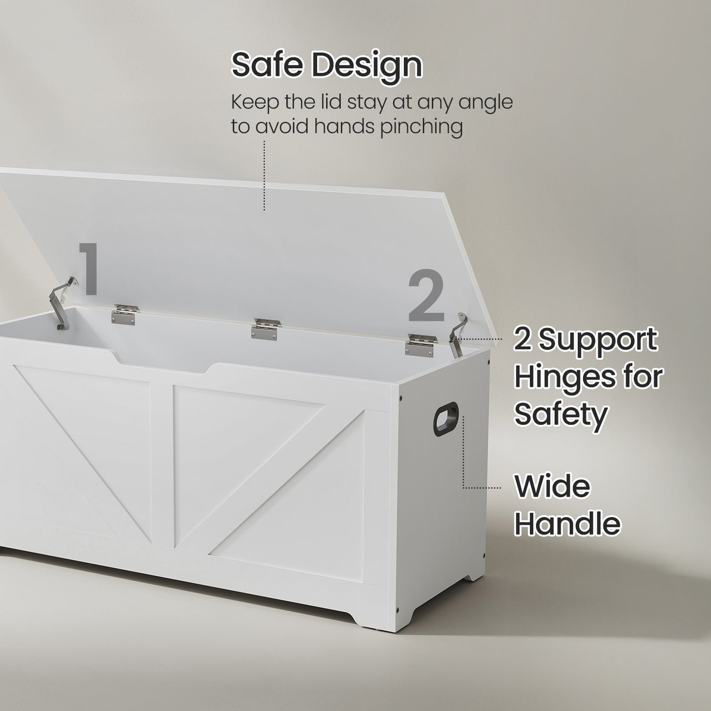 armhouse Storage Chest Bench, 39.4" Large Capacity Trunk with 2 Safety Hinges & Side Handles, 300lb Weight Capacity, for Entryway & Living Room,Cloud White