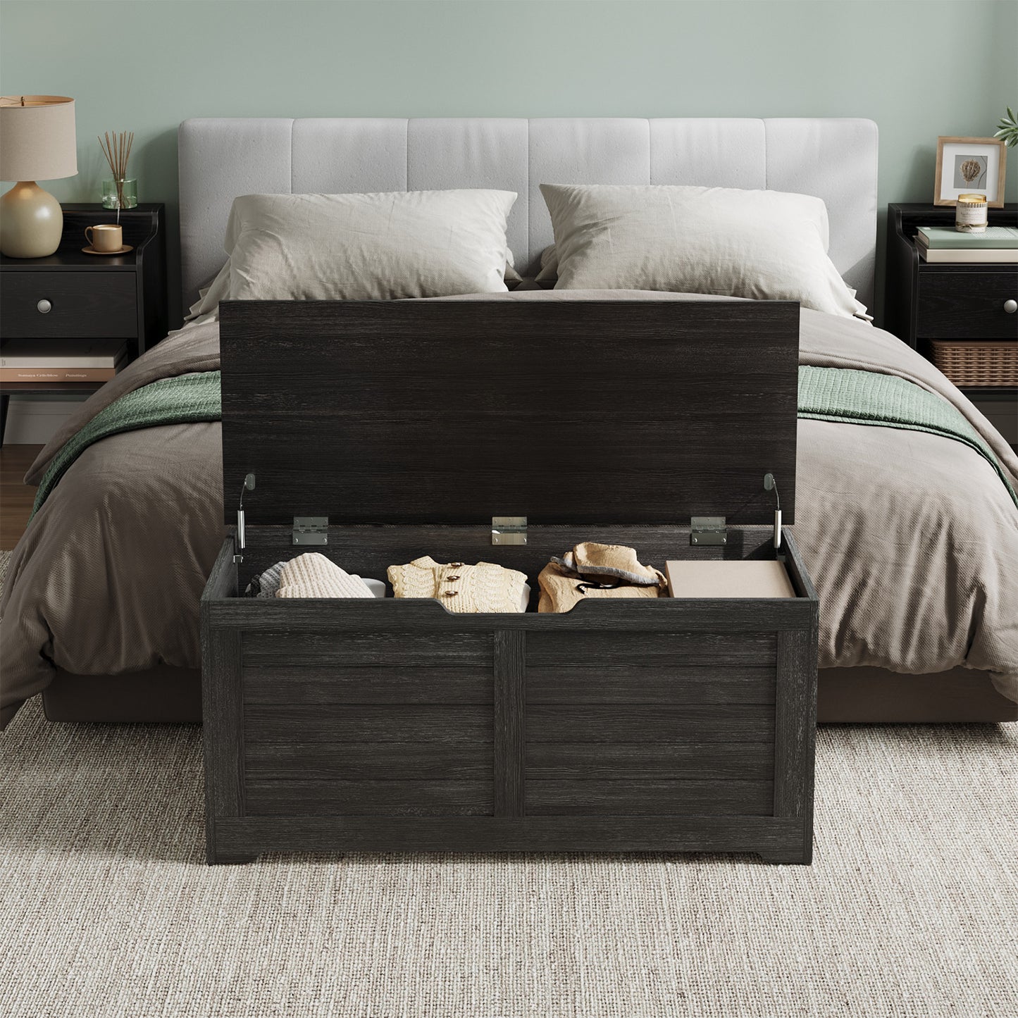 Farmhouse Style Storage Bench with 2 Safety Hinges, 300lb Weight Capacity, Entryway, Living Room Organizer, Spacious 15.7"x39.4"x18.1", Charcoal Gray