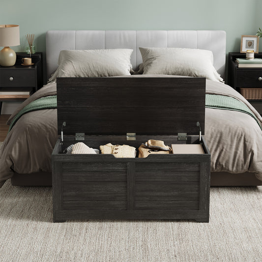 Farmhouse Style Storage Bench with 2 Safety Hinges, 300lb Weight Capacity, Entryway, Living Room Organizer, Spacious 15.7"x39.4"x18.1", Charcoal Gray
