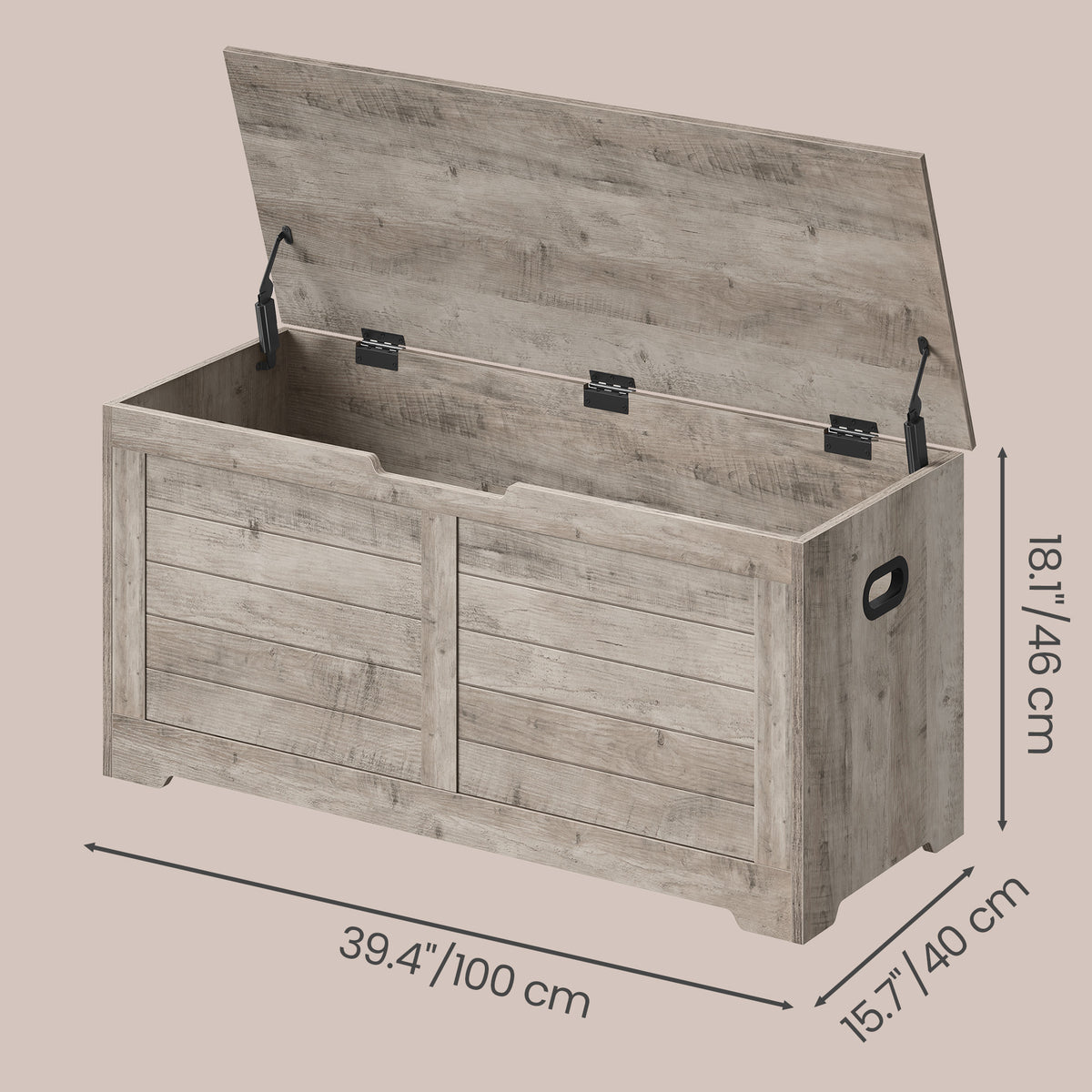 Storage Chest, Storage Bench with 2 Safety Hinges, Farmhouse Style, for Entryway, Bedroom, Living Room, Beige