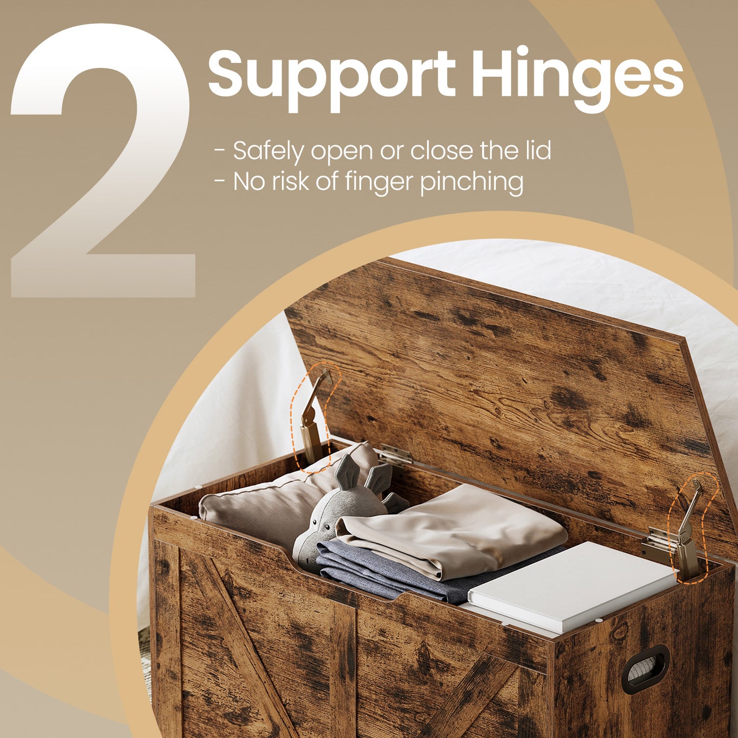 Farmhouse Storage Bench with Safety Hinges, Multi-Functional Entryway Shoe Bench, Storage Trunk, Rustic Brown