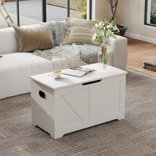 Farmhouse Storage Bench with Safety Hinges, 300lb Capacity, Entryway Shoe Organizer, Easy Assembly, Cloud White