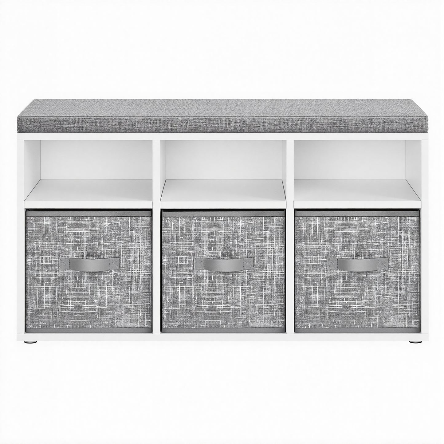 Shoe Storage Bench with Cushion, 6-Compartment Entryway Bench with 3 Adjustable Shelves and 3 Storage Boxes, Cloud White