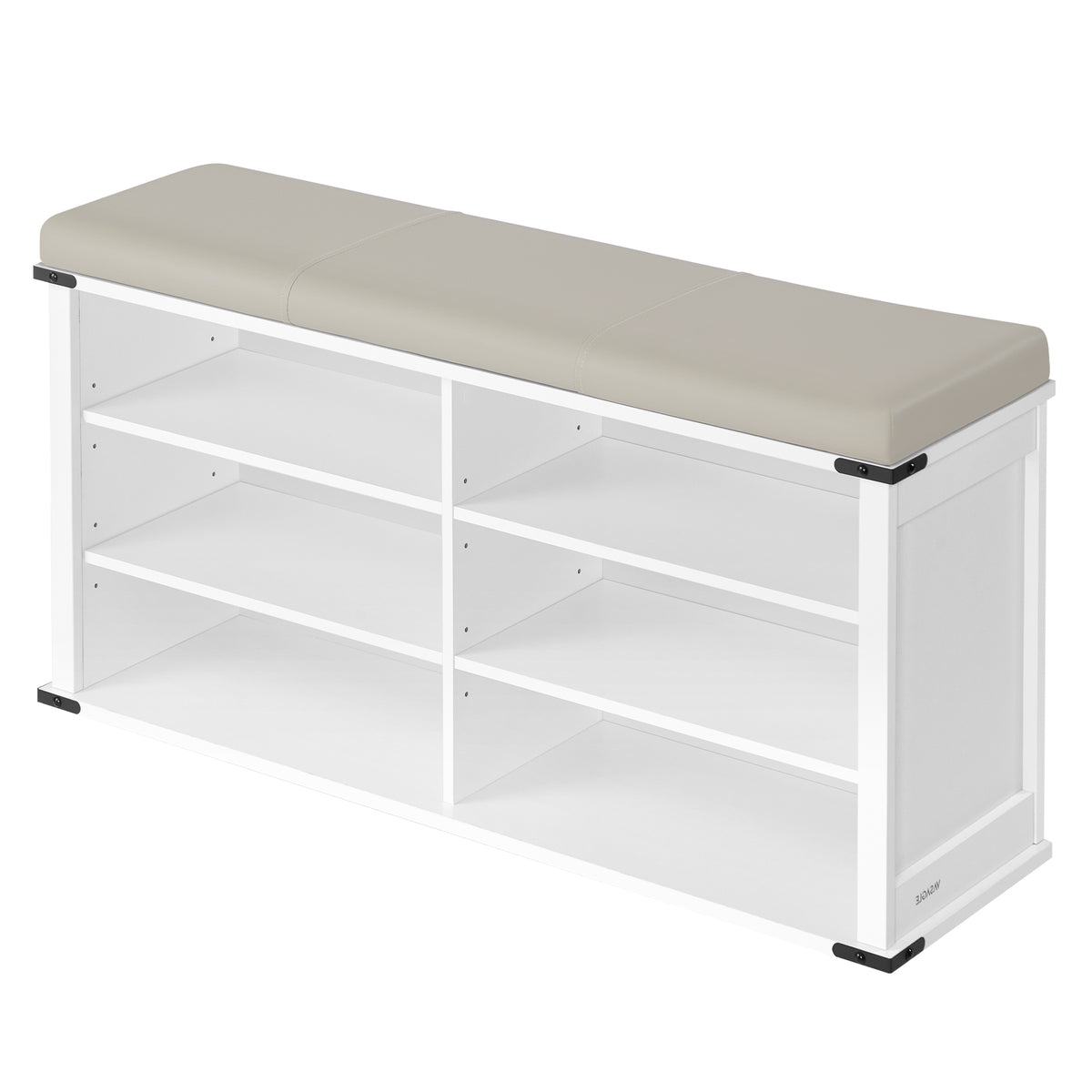 Shoe Storage Bench with Removable Cushion, Entryway Bench with Padded Seat, 6 Open Compartments, Adjustable Shelves, Cloud White