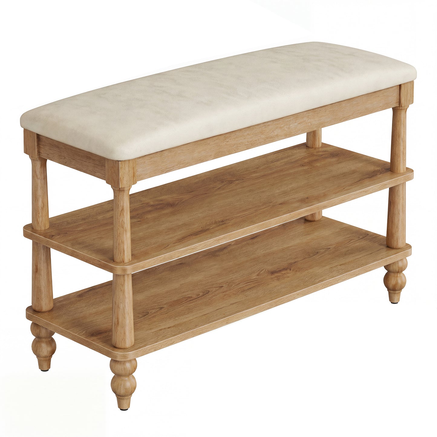 Entryway Shoe Bench with Padded Seat, 2-Tier Wooden Storage Rack, 31.5 x 11.6 x 19.7 inches, Brown