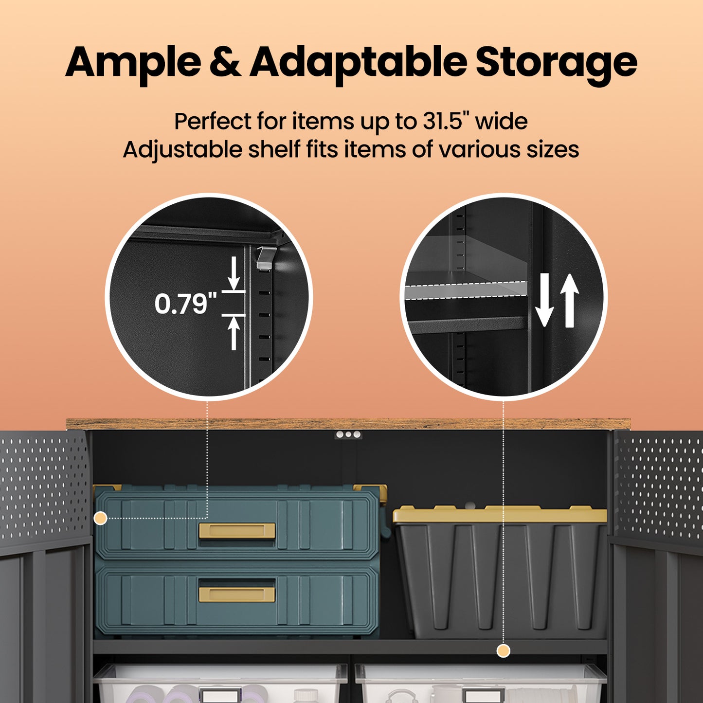 Industrial Storage Cabinet - 31.5" Sideboard with 2 Doors, Adjustable Shelf & Magnetic Closure, Steel Frame, Rustic Brown and Black