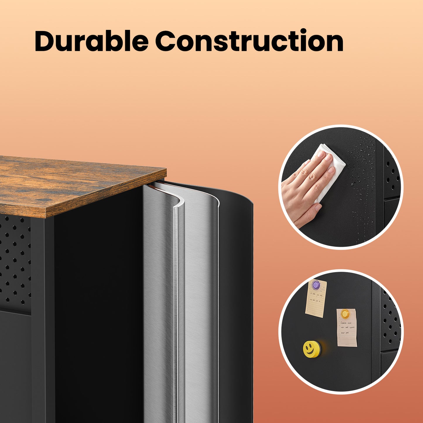 Industrial Storage Cabinet - 31.5" Sideboard with 2 Doors, Adjustable Shelf & Magnetic Closure, Steel Frame, Rustic Brown and Black