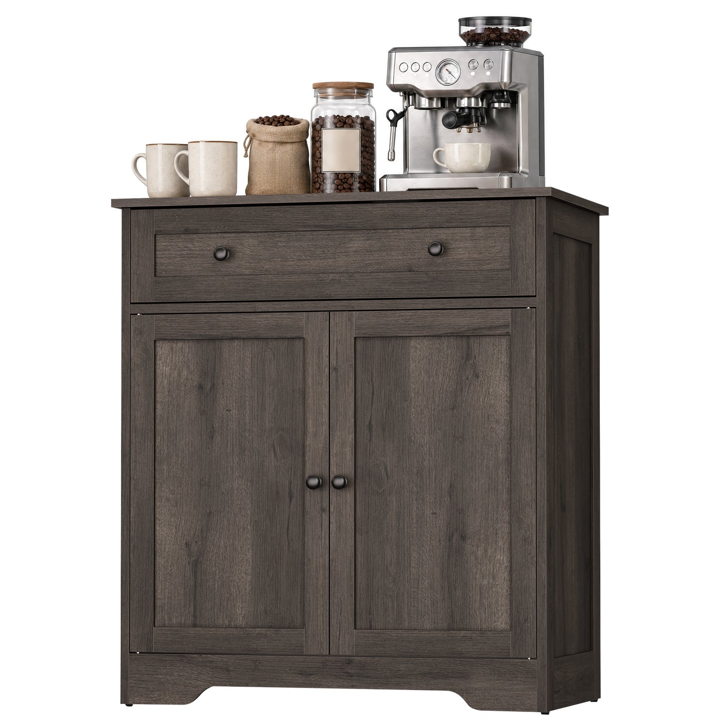 Farmhouse Buffet Cabinet, Coffee Bar Sideboard with Drawer & Adjustable Shelf, Double Doors, 28.4" Wide, Taupe Brown