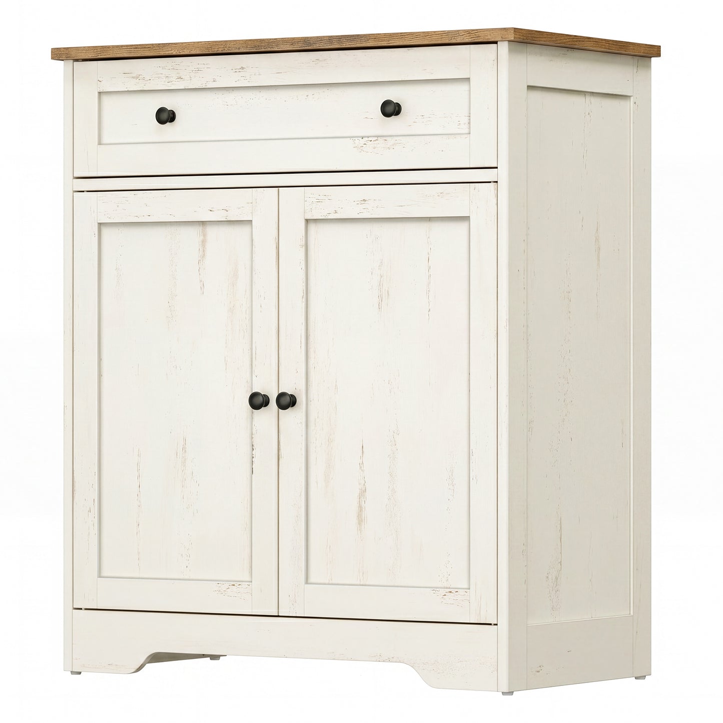 Farmhouse Buffet Cabinet, Coffee Bar Sideboard with Drawer & Adjustable Shelf, Double Doors, 28.4" Wide, Rustic White and Honey Brown