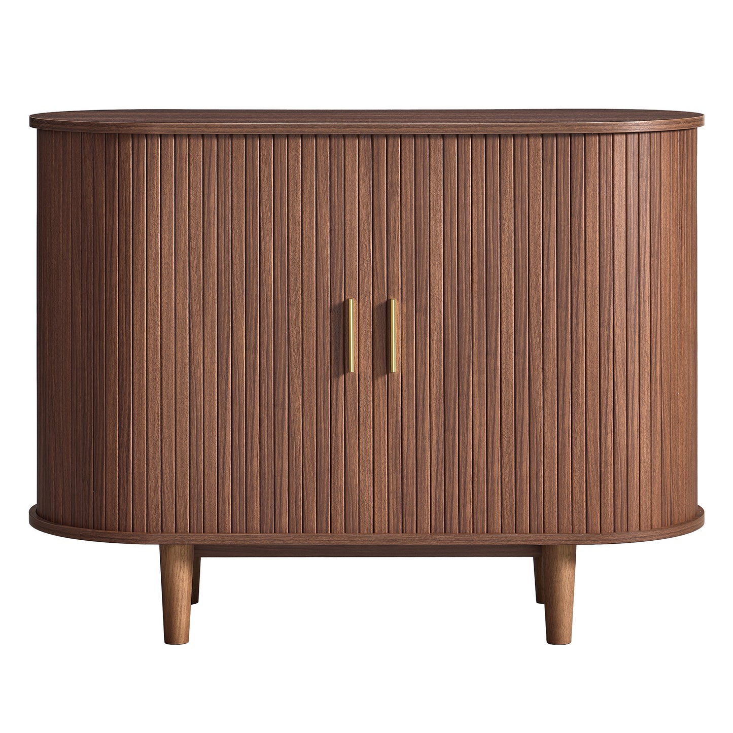 Curved Mid-Century Modern Sideboard Storage Cabinet with Sliding Doors, 39.4 x 15.7 x 29.5 inches, Walnut
