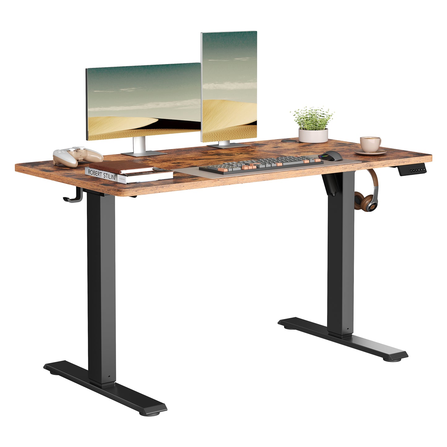 Height Adjustable Desk, Electric Standing Desk, 4 Memory Heights, Sedentary Reminder, 47.2 x 23.6 Inches, Rustic Brown