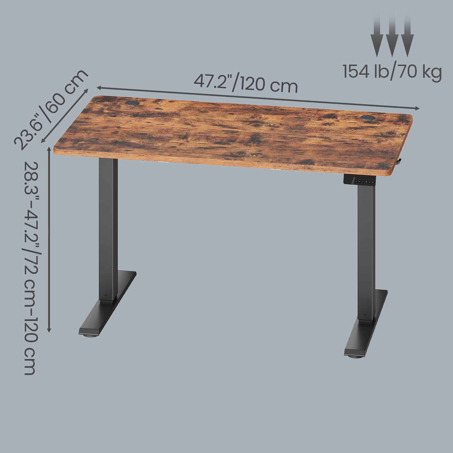 Height Adjustable Desk, Electric Standing Desk, 4 Memory Heights, Sedentary Reminder, 47.2 x 23.6 Inches, Rustic Brown