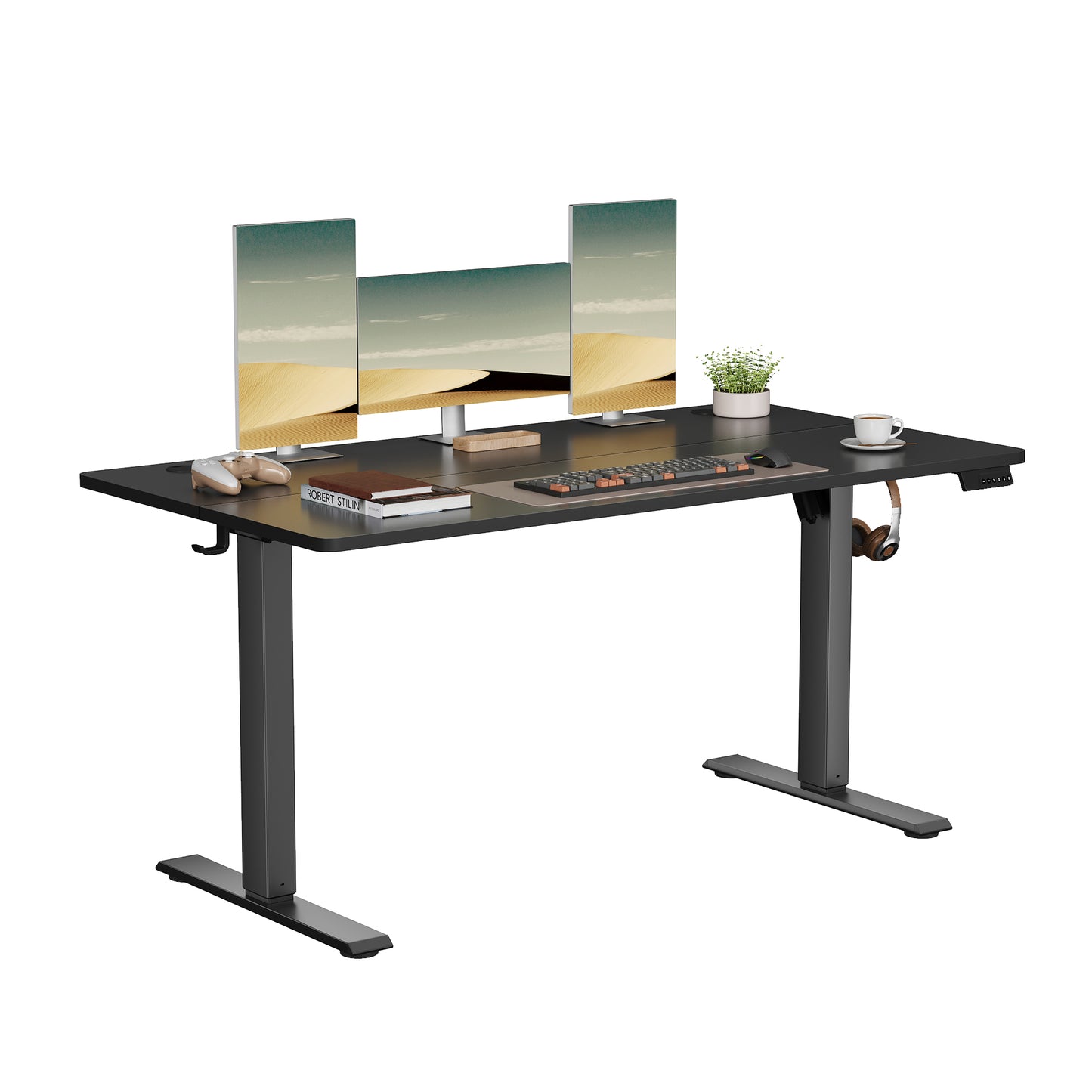 Height Adjustable Desk, Electric Standing Desk, 4 Memory Heights, Sedentary Reminder, 55.1 x 27.6 Inches, Black